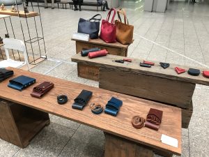Leather products displayed at the TEIBANTEN exhibition booth